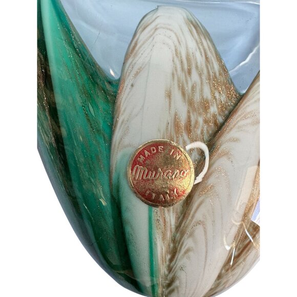Murano Sommerso Art Glass Centerpiece Bowl Green White Glass 9.5x6.5 Inches - Picture 5 of 7